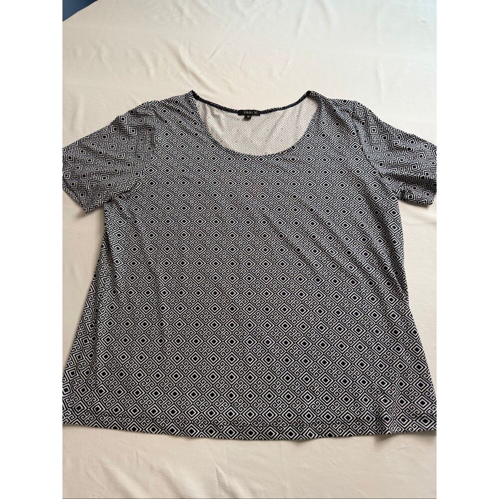 Vikki Vi Women’s Blue White Slinky Lagenlook Top T-Shirt Plus Size 1X